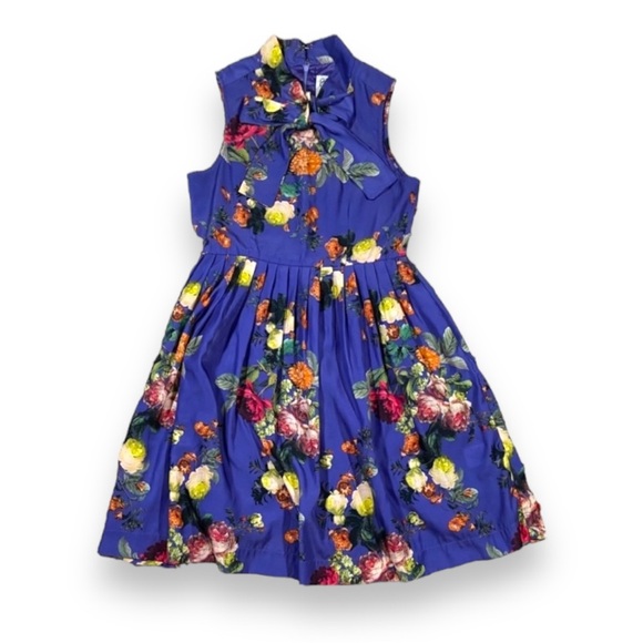 Anthropologie Dresses & Skirts - Anthropologie Bea & Dot Floral Dress Pleated Skirt Tie Neck Size Small Pockets